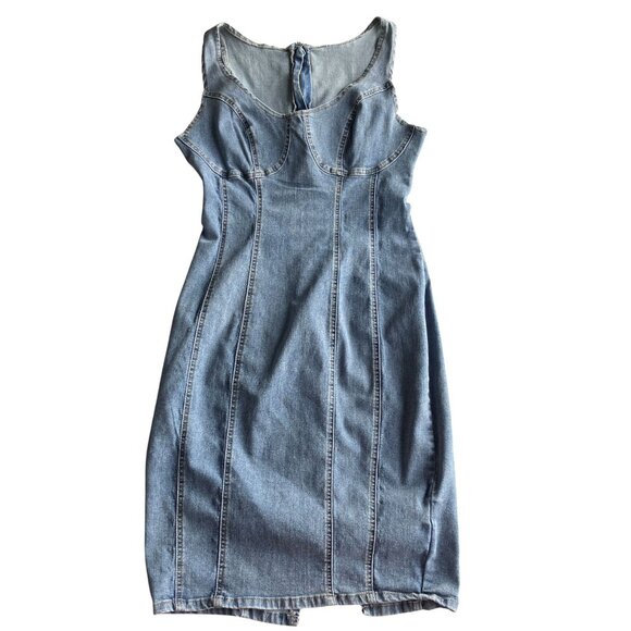 Shein Blue Denim Bustier Bodycon Sleeveless Zip Dress Stretchy Size Large - Picture 1 of 5